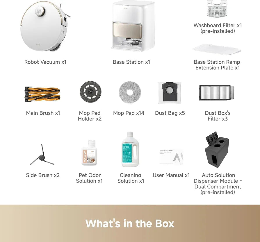 Mova V50 Ultra Complete Robot Vacuum Cleaner and Mop, 24,000 Pa Suction, Lifting Navigation with Overcoming Obstacles and Hot Water Mop with DuoSolution System Designed for