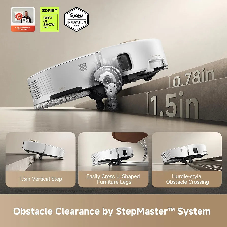 Mova V50 Ultra Complete Robot Vacuum Cleaner and Mop, 24,000 Pa Suction, Lifting Navigation with Overcoming Obstacles and Hot Water Mop with DuoSolution System Designed for